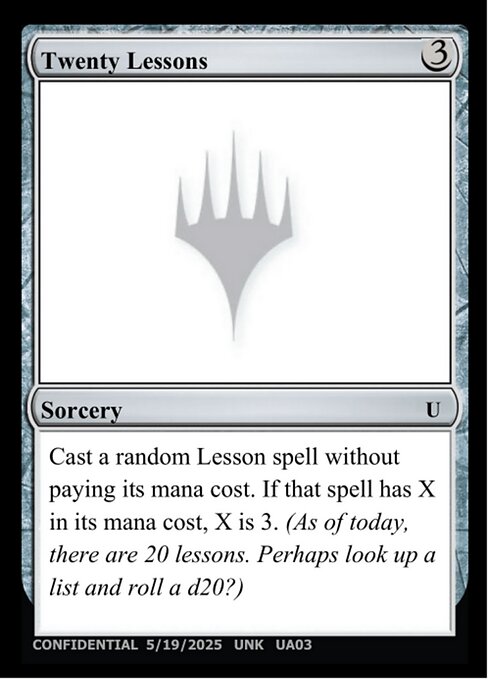 Twenty Lessons card art