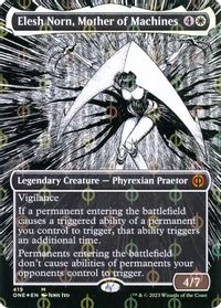 Elesh Norn, Mother of Machines (Borderless) (Step-and-Compleat Foil) — Phyrexia: All Will Be One