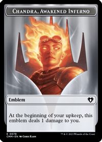 Emblem - Chandra, Awakened Inferno // Wizard Double-Sided Token — Commander Masters