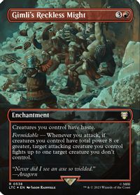 Gimli's Reckless Might (Borderless) (Surge Foil) — Commander: The Lord of the Rings: Tales of Middle-earth