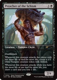Preacher of the Schism — Game Day & Store Championship Promos
