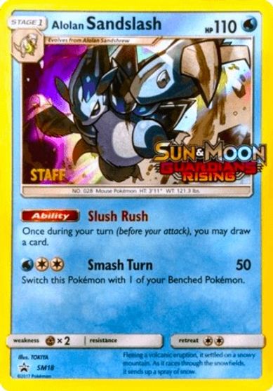 Alolan Sandslash - SM18 (Prerelease) [Staff] card art