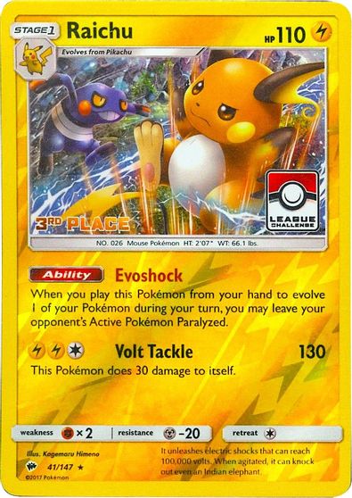 Raichu - 41/147 (League Challenge) [3rd Place] card art