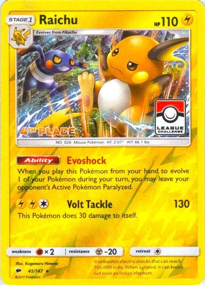 Raichu - 41/147 (League Challenge) [4th Place] card art