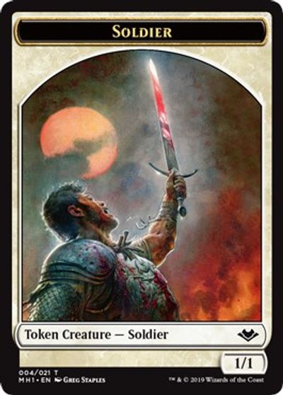 Soldier // Emblem - Serra the Benevolent Double-Sided Token card art