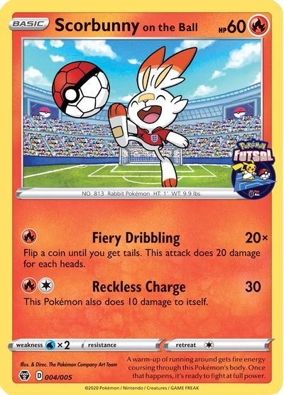 Scorbunny on the Ball - 004/005 (Pokemon Futsal) card art