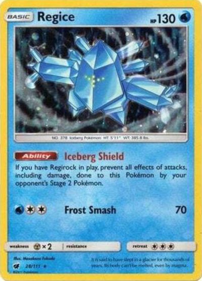 Regice - 28/111 (Cosmos Holo) card art