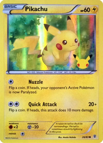 Pikachu - 26/83 (20th Anniversary) card art