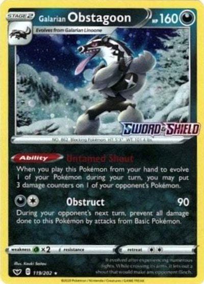Galarian Obstagoon - 119/202 (Cosmos Holo) card art