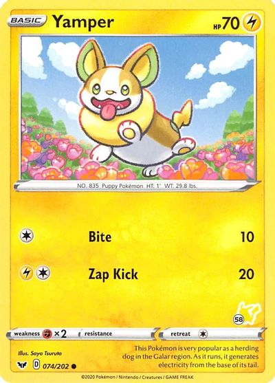 Yamper - 074/202 (#58 Pikachu Stamped) card art