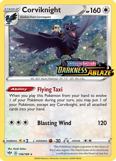 Corviknight - 156/189 (Darkness Ablaze Stamped) card art