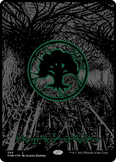 Forest (Phyrexian) - Full Art (Oil Slick Raised Foil) card art