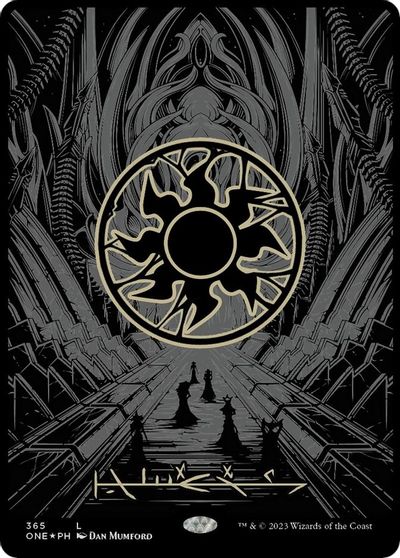 Plains (Phyrexian) - Full Art (Oil Slick Raised Foil) card art