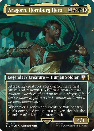 Aragorn, Hornburg Hero (Borderless) (Surge Foil) card art