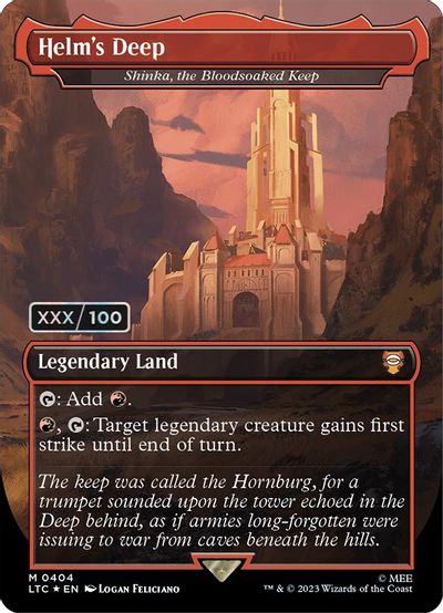 Helm's Deep - Shinka, the Bloodsoaked Keep (Borderless) (Serial Numbered) card art