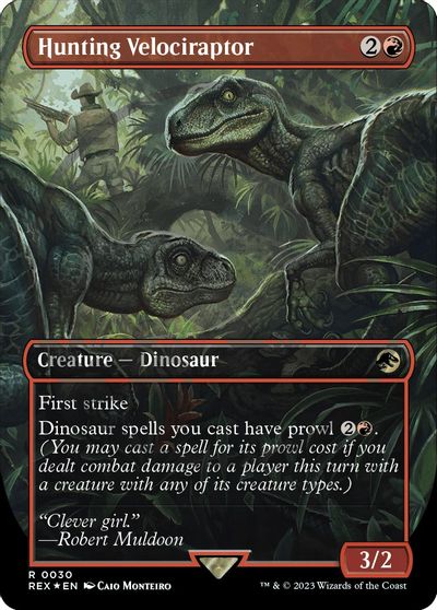 Hunting Velociraptor (Borderless) (Emblem) card art