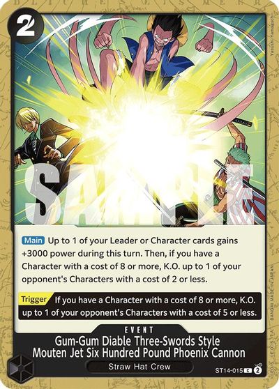 Gum-Gum Diable Three-Swords Style Mouten Jet Six Hundred Pound Phoenix Cannon card art