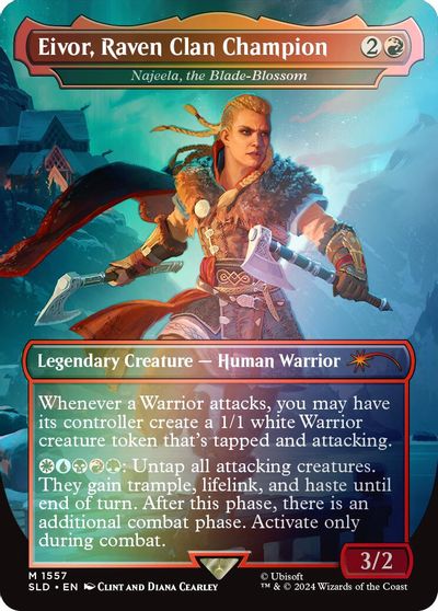 Eivor, Raven Clan Champion - Najeela, the Blade-Blossom (Rainbow Foil) card art