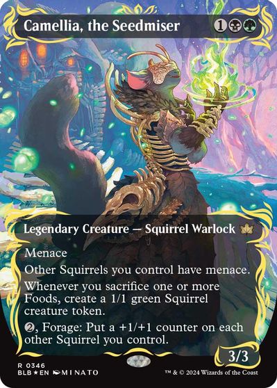 Camellia, the Seedmiser (Borderless) (Raised Foil) card art