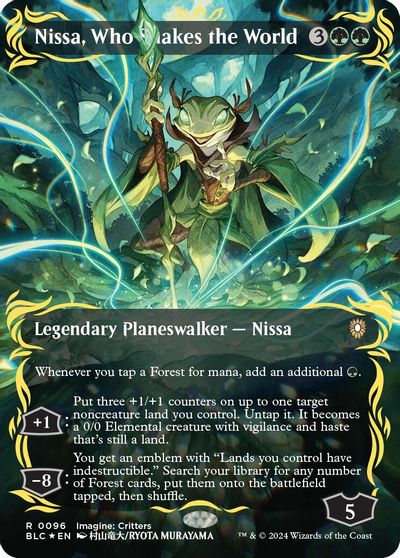 Nissa, Who Shakes the World (Borderless) (Raised Foil) card art