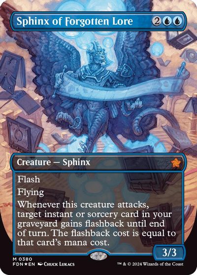 Sphinx of Forgotten Lore (Borderless) (Mana Foil) card art