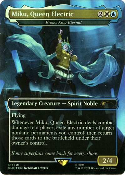 Miku, Queen Electric - Brago, King Eternal (Rainbow Foil) card art