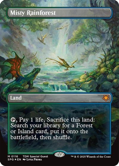 Misty Rainforest (Borderless) (Dragonscale Foil) card art