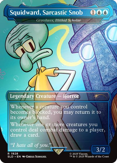 Squidward, Sarcastic Snob - Grazilaxx, Illithid Scholar (Rainbow Foil) card art