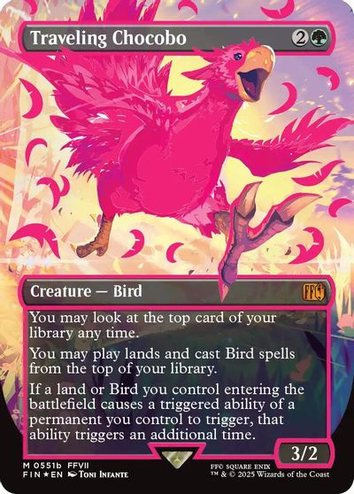 Traveling Chocobo (Borderless) (Neon Ink Pink) card art