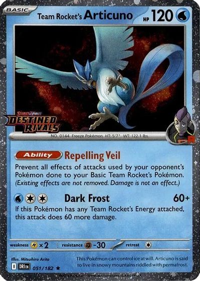 Team Rocket's Articuno - 051/182 (Cosmos Holo) (Destined Rivals Stamp) card art