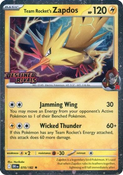 Team Rocket's Zapdos (Destined Rivals Stamp) card art