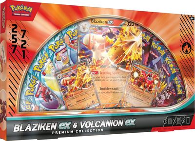 Blaziken ex & Volcanion ex Premium Collection card art