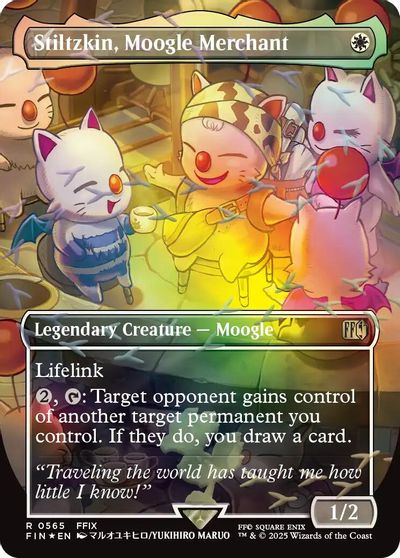 Stiltzkin, Moogle Merchant (Borderless) (Chocobo Track Foil) card art