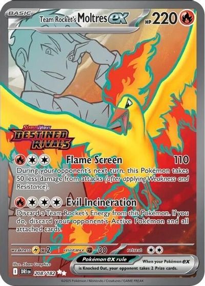 Team Rocket's Moltres ex - 208/182 (Destined Rivals Stamp) card art