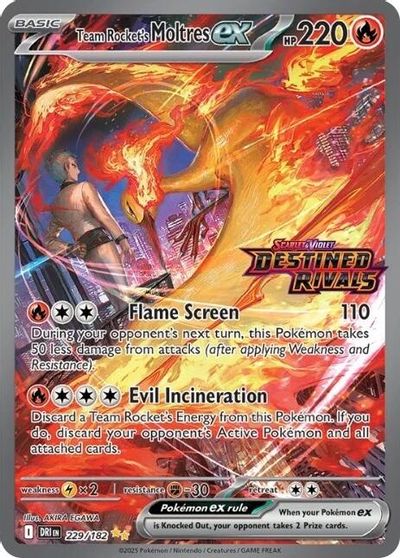 Team Rocket's Moltres ex - 229/182 (Destined Rivals Stamp) card art