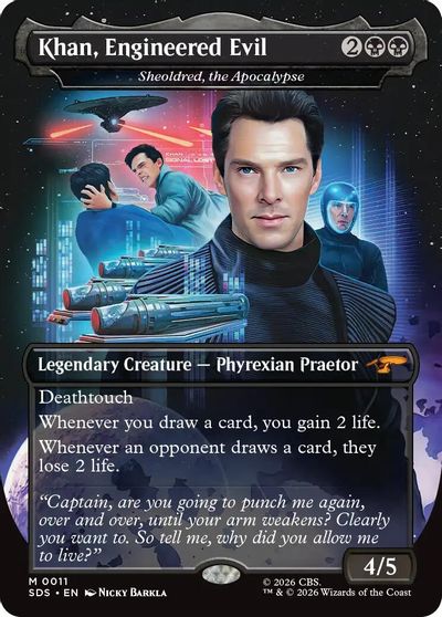 Khan, Engineered Evil - Sheoldred, the Apocalypse (Borderless) card art