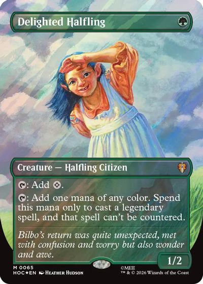 Delighted Halfling (Borderless) (Surge Foil) card art