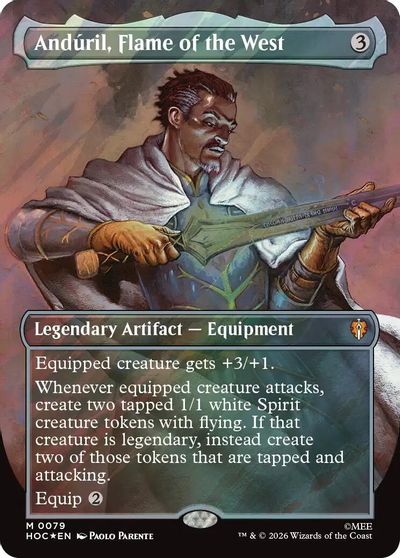 Anduril, Flame of the West (Borderless) (Surge Foil) card art