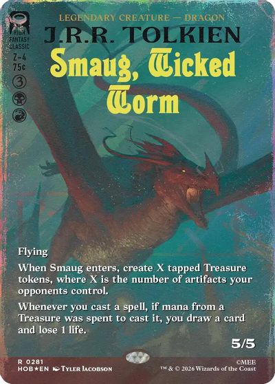 Smaug, Wicked Worm (Borderless) (Surge Foil) card art