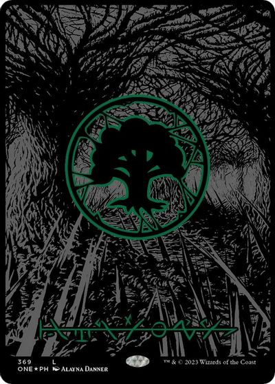Forest (Phyrexian) - Full Art (Oil Slick Raised Foil) card art