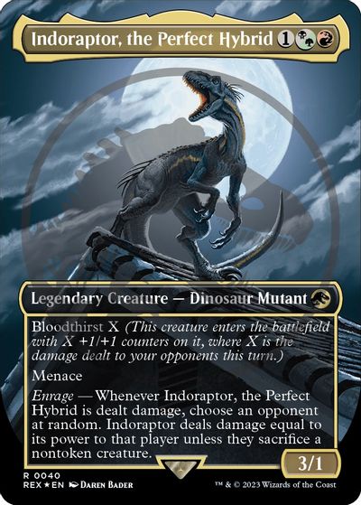 Indoraptor, the Perfect Hybrid (Borderless) (Emblem) card art