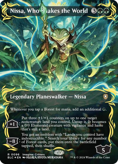Nissa, Who Shakes the World (Borderless) (Raised Foil) card art