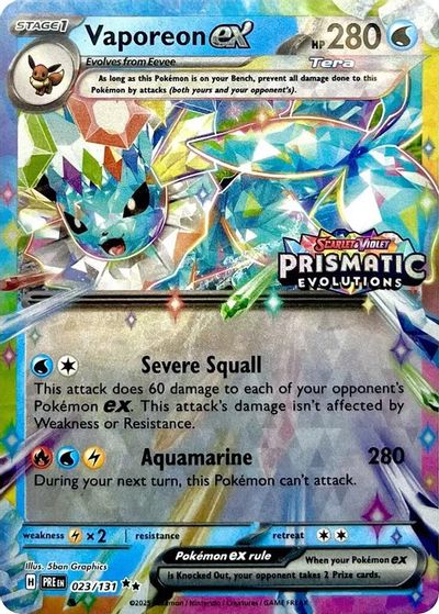 Vaporeon ex - 023/131 (Prismatic Evolutions Stamp) card art