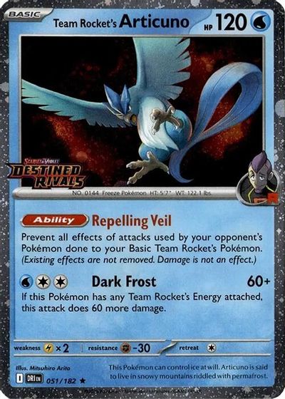 Team Rocket's Articuno - 051/182 (Cosmos Holo) (Destined Rivals Stamp) card art