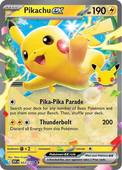 Pikachu ex - 053/128 card art