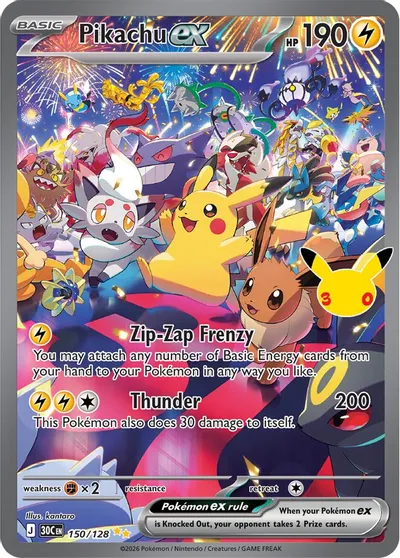 Pikachu ex - 150/128 card art
